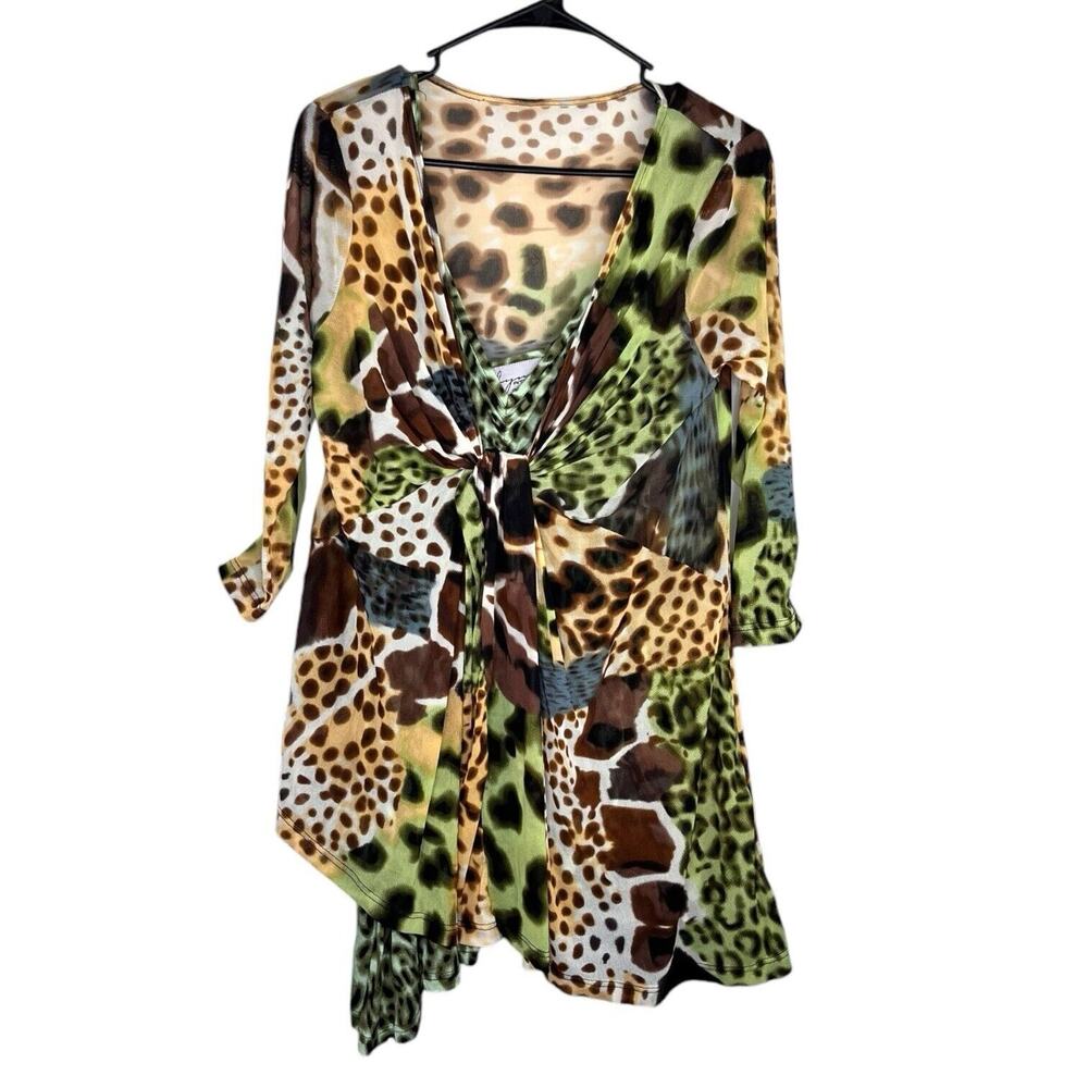 Lynn‎ Ritchie 2 Pc Set Animal Print Mesh Tunic + Tank Top Green Brown Tan NWT